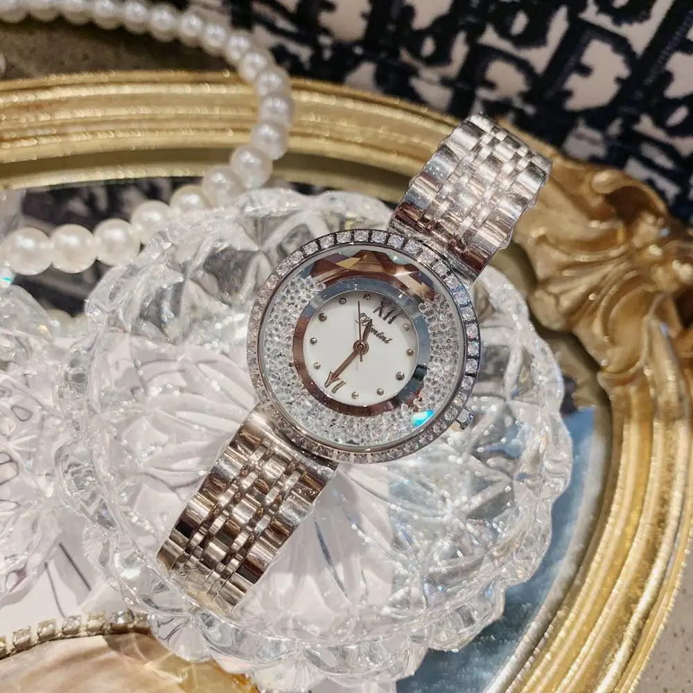 

New Brand Women Happy Crystals Watches Quartz Moving Crystal Sands Jewelry Watch Full Steel Bracelets Wrist watch Waterproof