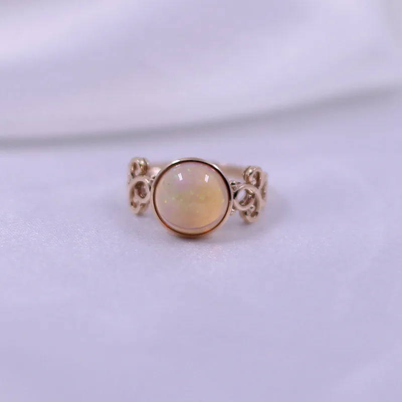 Genuine 18k Yellow Gold Natural Opal Rings For Women Simple Elegant Design Hollow Flower Carving | Украшения и аксессуары