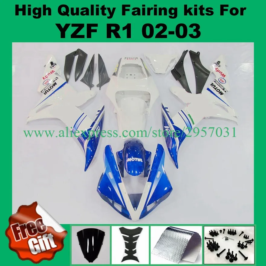 

Free screws+gifts Injection Mold Fairing Kit for YAMAHA YZFR1 02 03 YZF R1 2002 2003 YZFR1000 yzfr1 02 03 White blue
