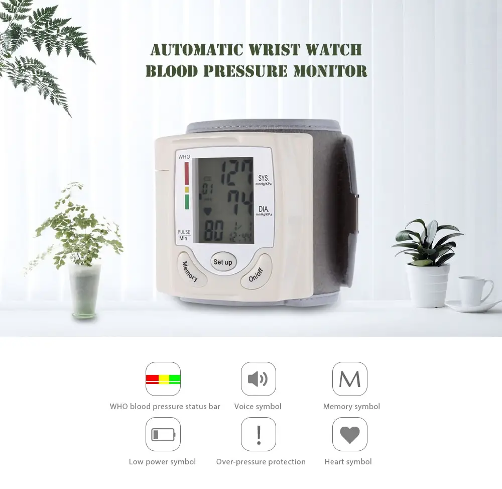 Wrist Blood Pressure Monitor Automatic Digital Tonometer Meter for Measuring And Pulse Rate Dropship 