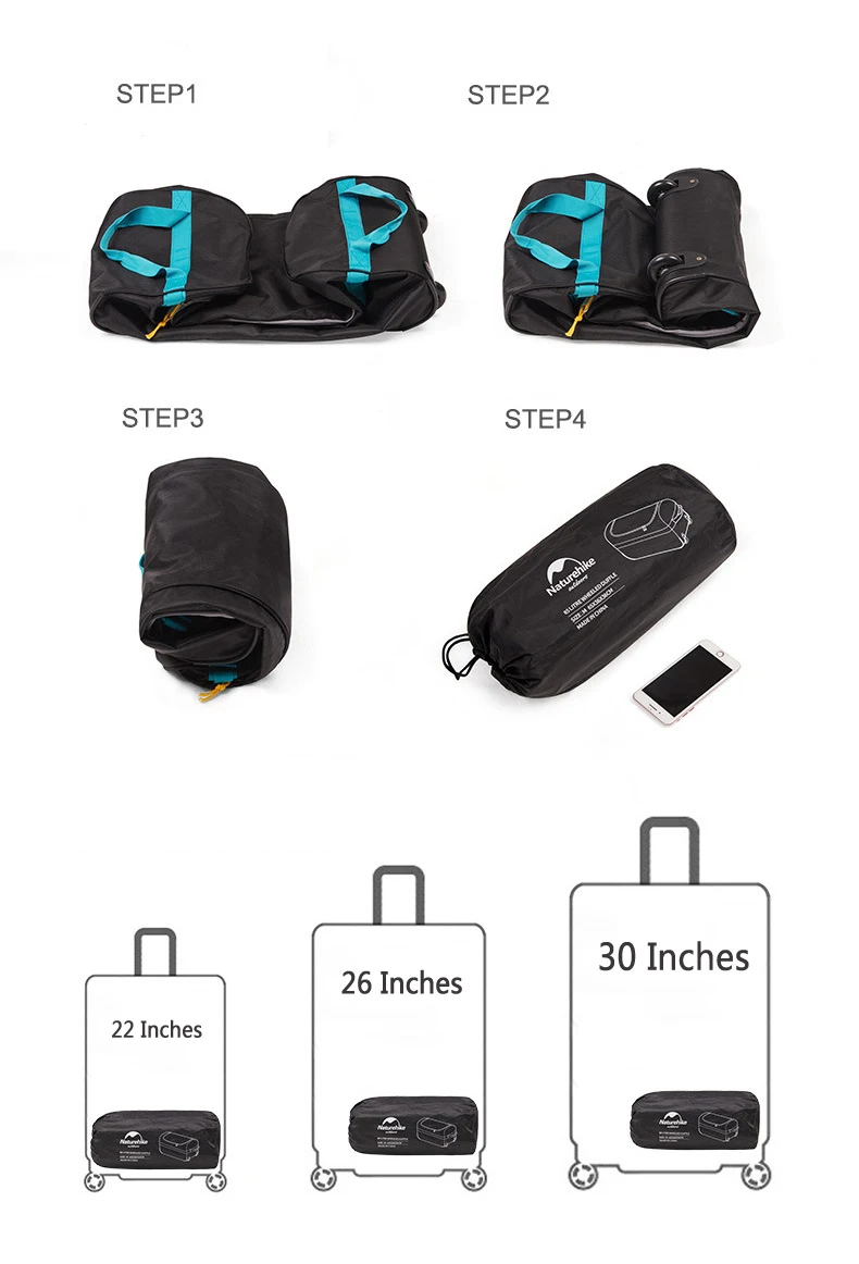 Naturehike 85L 110L Foldable Wheeled Travel Luggage Suitcase Storage Bag Tourism Waterproof Foldable Rolling Luggage Bags NH18X0