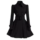 Женское винтажное шерстяное пальто, зимняя теплая ветровка в английском стиле, черное приталенное элегантное белое шерстяное пальто с поясом в стиле ретро