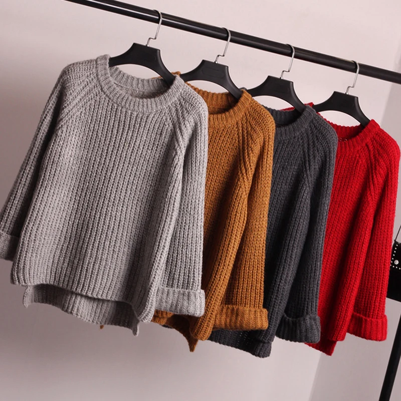 Women Winter Sweater Korean Style O-neck Knitted Female Pullover Warm Womens Pull Femme Jumper 4 Colors | Женская одежда
