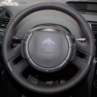 shining wheat hand stitched black leather steering wheel cover for citroen c4 picasso 2012 2014 c quatre