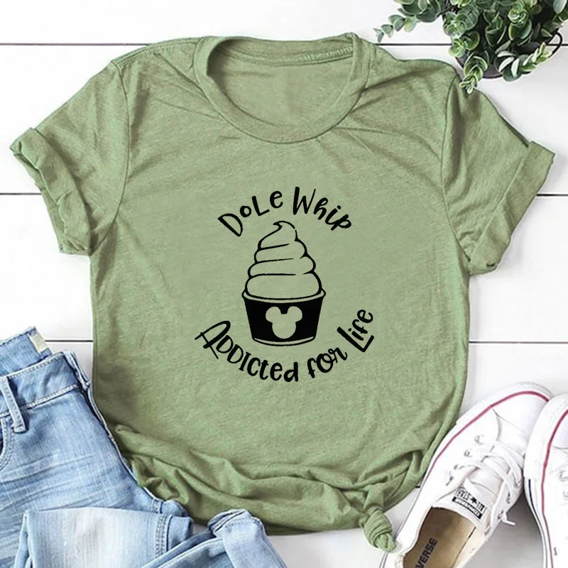 olive-black text Dole Whip Addicted For Life графическая футболка с мышкой летняя Высококачественная хлопковая футболка смешной короткий рукав - Цвет: olive-black text