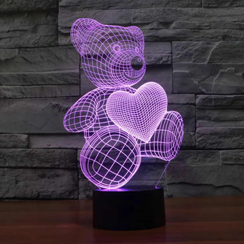 Креативный 7 видов цветов потрясающая Оптическая иллюзия 3D Мишка Тедди 3