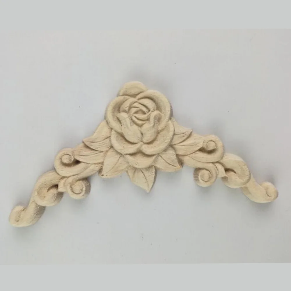 

Floral Wood Carved Decal Corner Appliques Frame Wall Furniture Woodcarving Decorative Wooden Figurines Crafts Home Decor