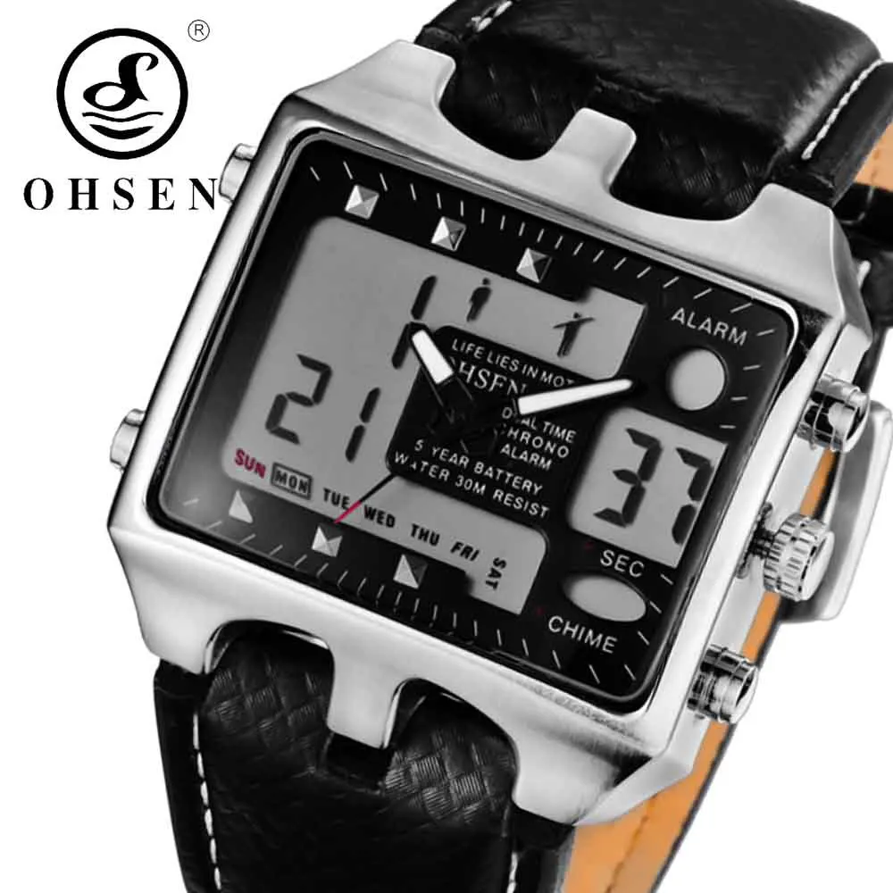 OHSEN аналоговые цифровые мужские спортивные часы с подсветкой Reloj Hombre Relogios Masculino