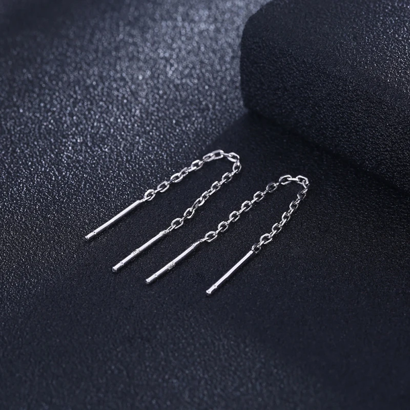925 Sterling Silver Threader Through Cross Chain Drop Dangle Long Earrings For Women Girls Aros Party Jewelry boucles d'oreilles |