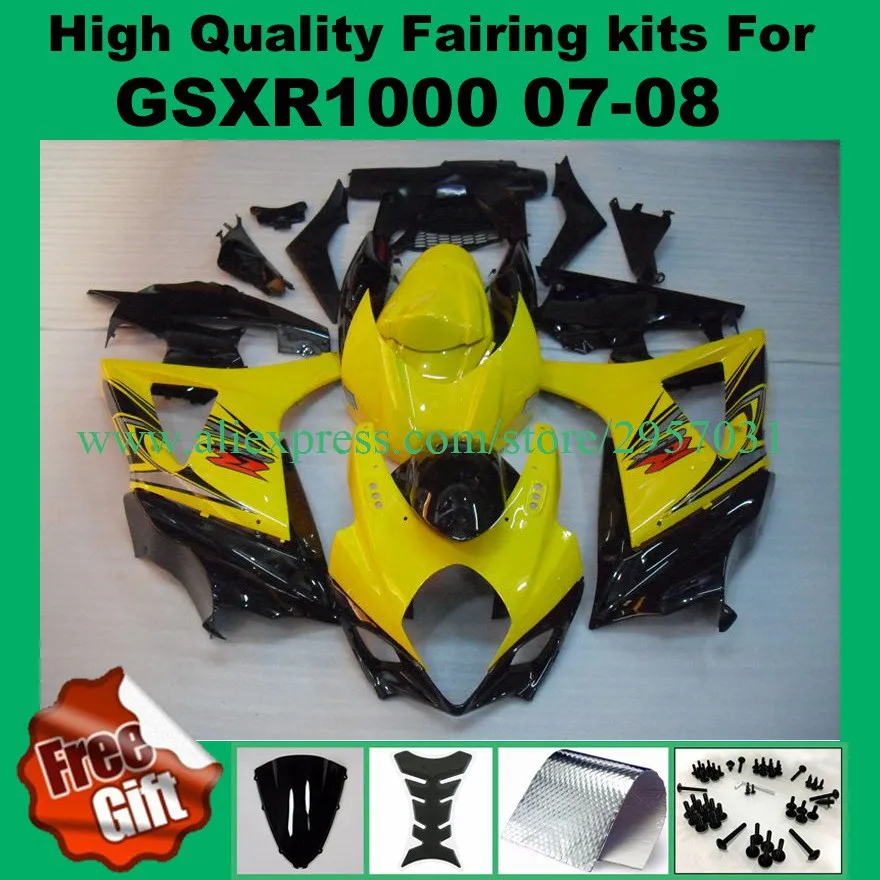 

9Gifts, Injection fairings for SUZUKI GSXR1000 07 08 GSX-R1000 2007 2008 #35N8 GSXR 1000 K7 K8 Fairings yellow black
