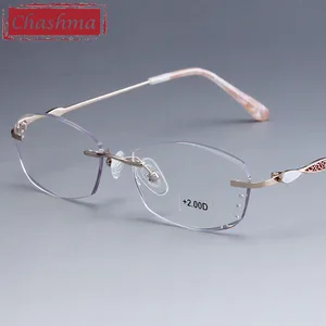 Очки для чтения Chashma без оправы женские, качественные оптические очки для чтения с бриллиантовой отделкой, готовые тонировочные линзы