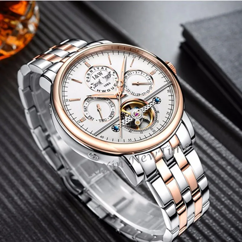 Механические часы Carnival Tourbillon мужские роскошные винтажные Автоматические