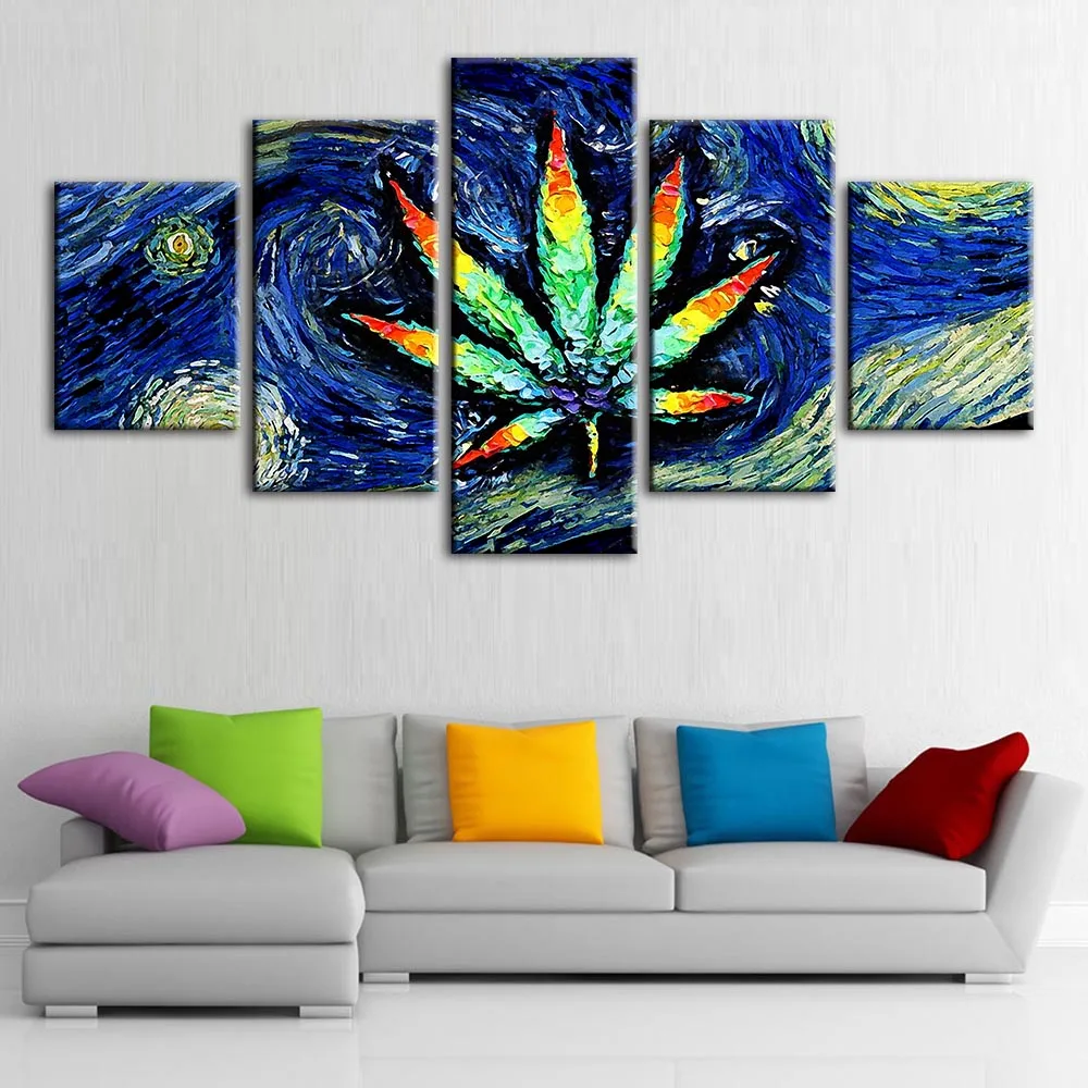 Домашнее украшение холст печатные постеры 5 шт. абстрактный лист пеньковая