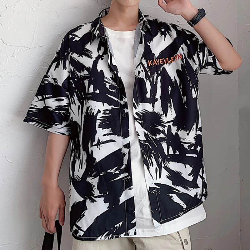 Корейская одежда негабаритных 5xl с коротким рукавом камуфляжные рубашки платье
