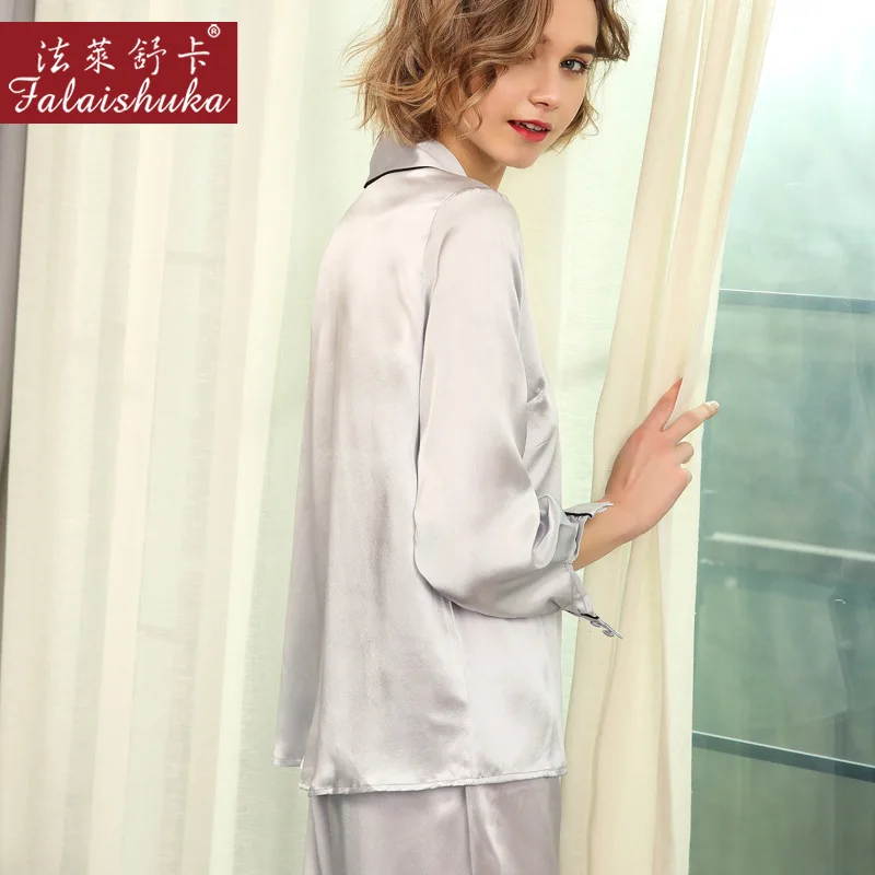 Super elegance 100% mulberry silk pajamas sets women noble quality long sleeves genuine 100% pure silk womens pyjamas