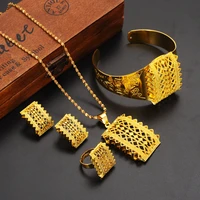 new ethiopian gold african sets big pendant necklaces clip earrings bangle ring habesha jewelry eritrean wedding party gifts