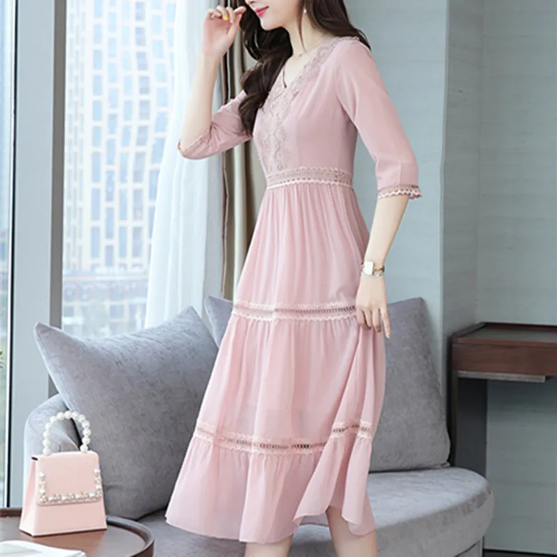 Летние модные элегантные платья размера плюс для женщин с высокой талией и