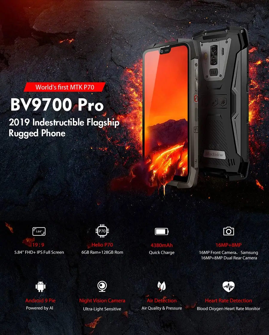 Blackview BV9700 Pro IP69 водонепроницаемый мобильный телефон Helio P70 6 ГБ+ 128 Гб 4380 мАч Android 9,0 двойная камера ночного видения смартфон