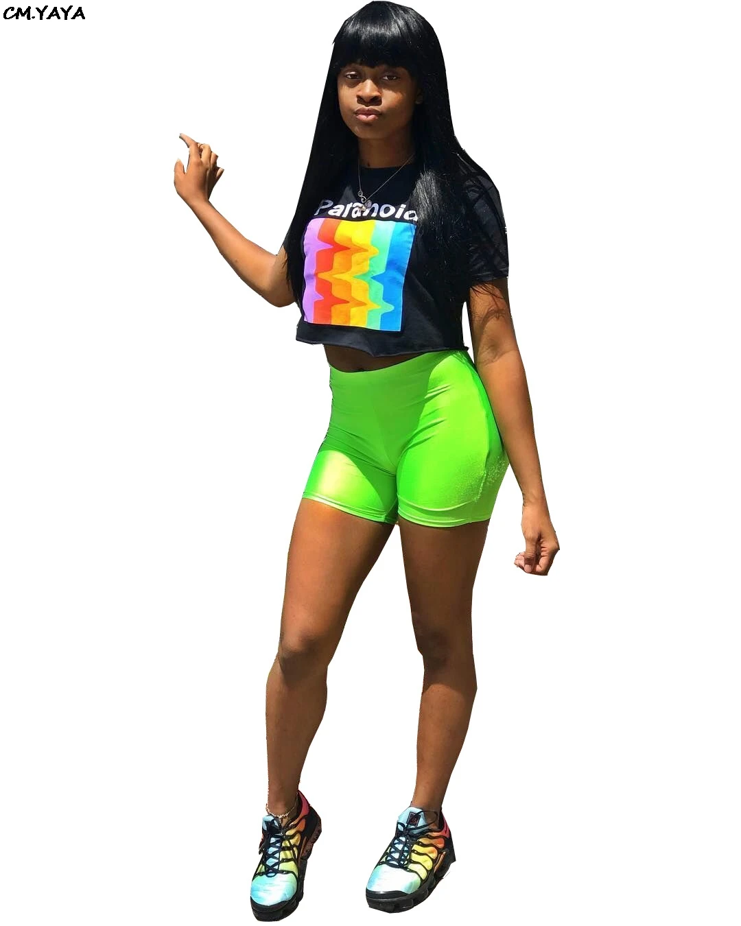 Новинка 2019 женский летний костюм с буквенным принтом короткий рукав круглый