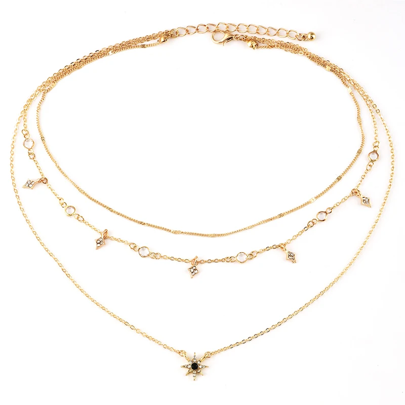 Колье женское многослойное 3 шт./компл. с золотыми звездами кулон кристаллом