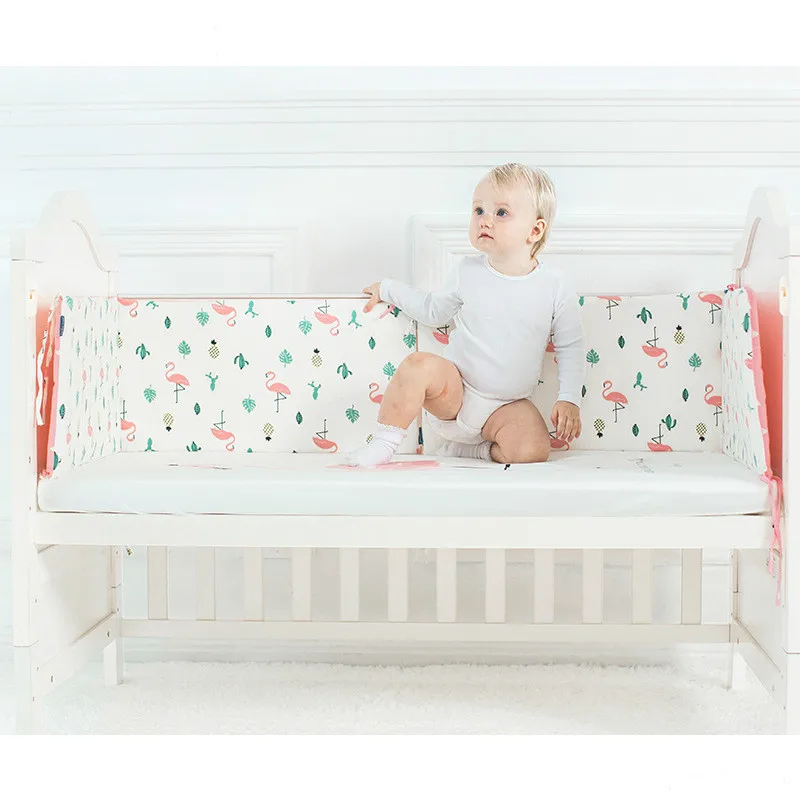 MuslinTree pink swan pattern baby crib bumper infant boy girls cot bumper bedding