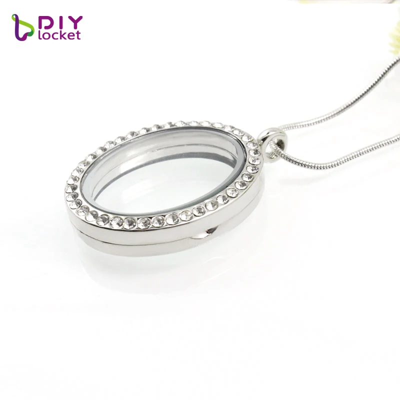 Diylocket овальная форма яйца магнитное стекло плавающий Карм Lcket полностью Стразы 3
