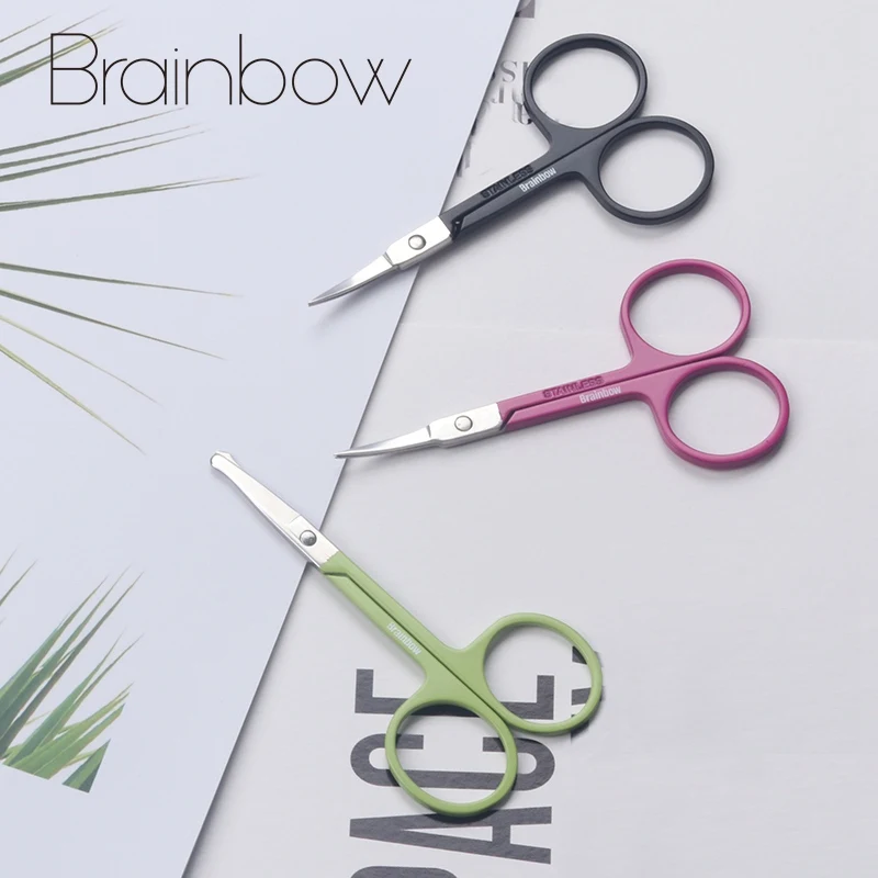 Brainbow 1 шт. нержавеющая сталь ножницы для макияжа бровей ресницы нос Обрезка волос ножницы острые Изогнутые Круглые маленькие ножницы для бровей