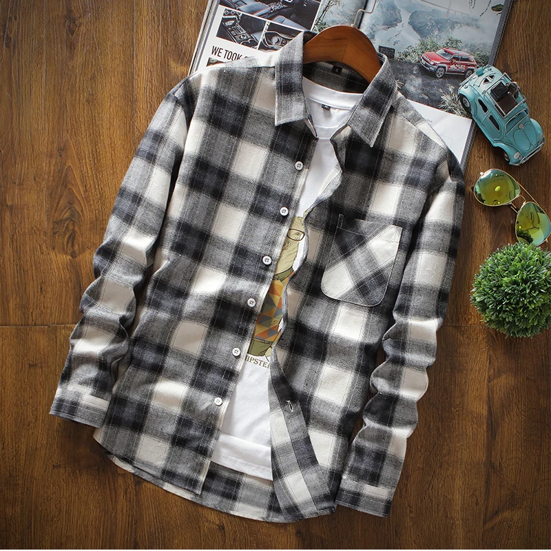 New Spring Men Shirts Fashion Casual Suit Long Sleeve Men's Shirt Cotton Slim Fit Dress Check Plaid for Male S-3XL | Мужская одежда