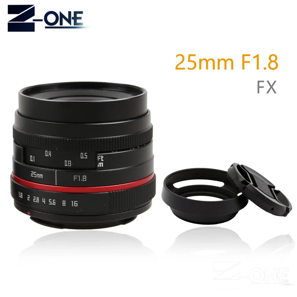 Красный 25 мм F1.8 ручной широкоугольный объектив + бленда объектива для Fuji Объектив