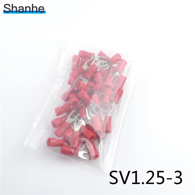 Красный 100 шт Изолированные Наконечники провода SV1.25-3 электрические наконечники обжимной клеммы - Цвет: Красный