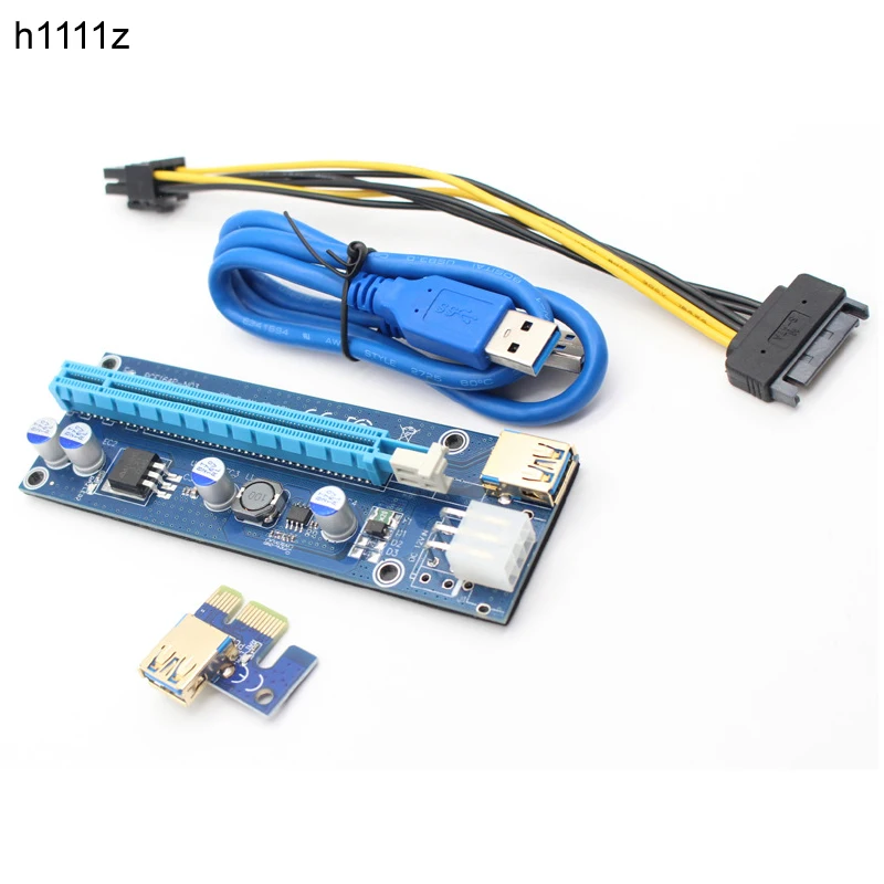 H1111Z 009S PCIE RISER 6PIN 16X для BTC mining с 2 светодиодами Express Card Sata кабель питания и 60 см
