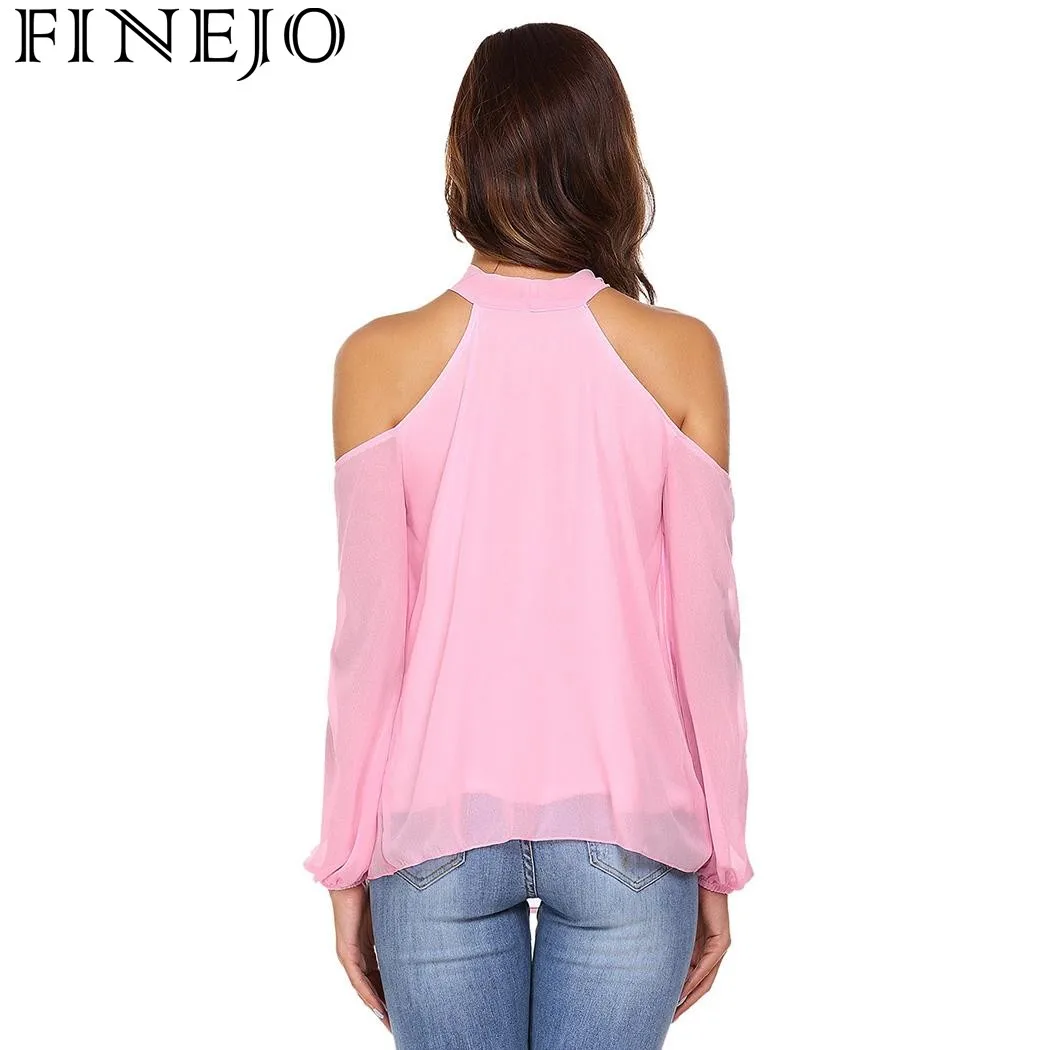 Женские шифоновые топы с длинными рукавами finejowinfashion однотонные открытыми