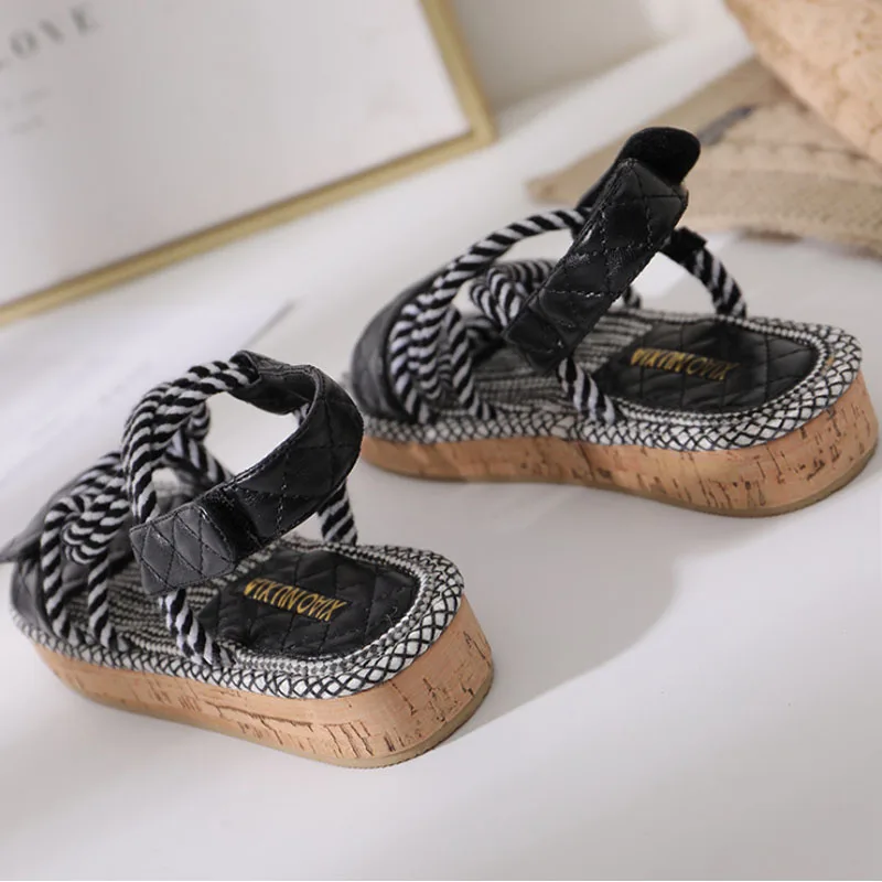 summer new women's platform sandals flat Women Shoes Sweet Lace-up Women's Open Toe Sandals Roman Mixed Color Shoes