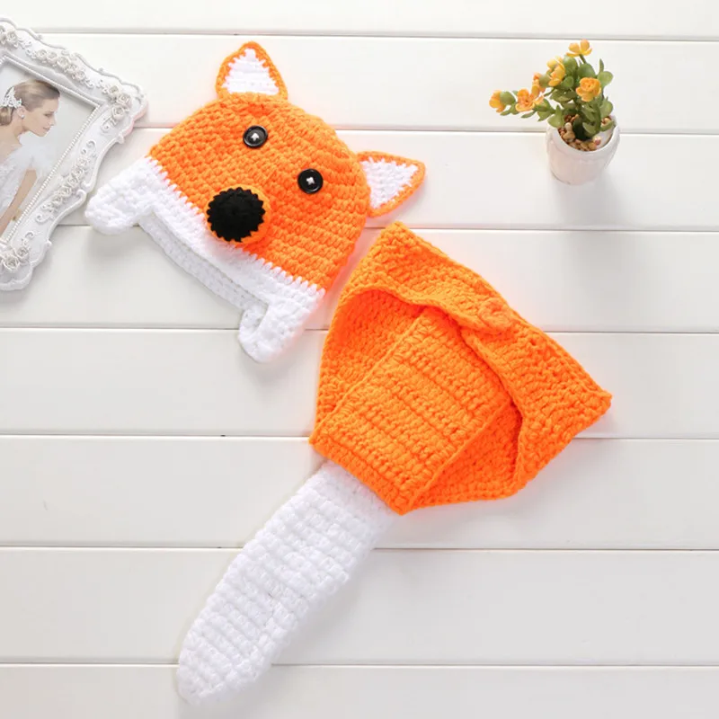 Photography Outfits Newborn Hand Knitting Woolen Yarn Fox Cap Baby Props Hat Acccessories 2pcs Set | Детская одежда и обувь