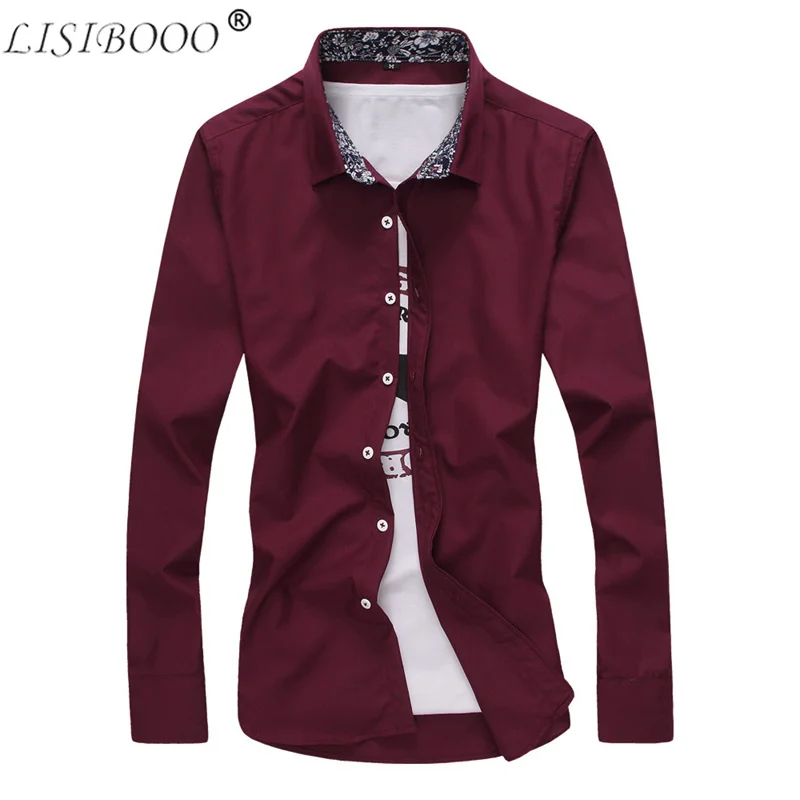 Мужская рубашка с длинным рукавом и отложным воротником|Повседневные рубашки| |