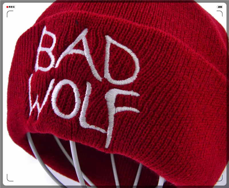 Зимние унисекс Bad wolf с вышивкой в виде букв, модные теплые шерстяные вязаные наушники, шапочки, шапки для мужчин и женщин