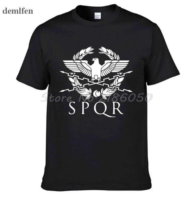 black SPQR Римский гладиатор Императорский Золотой орел футболка мужская повседневная короткая футболка с круглым вырезом Harajuku топы футболки размера плюс - Цвет: black