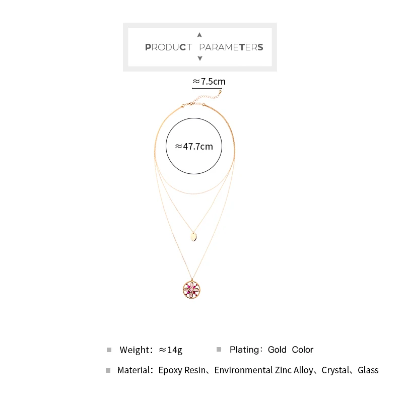 Crystal Flower Charms Gold Color 3 Layered Long Necklace Adjustable Dress Chains For Women Fashion Jewelry Drop Shipping | Украшения и