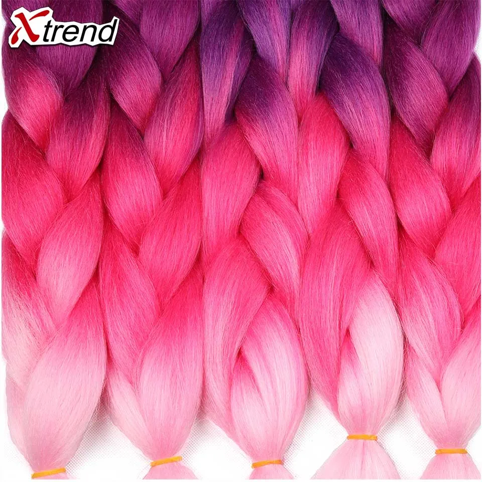 Xtrend, Омбре, огромные косички, волосы, 24 дюйма, 100 г, синтетические, вязанные косички, волосы для наращивания, волокно для женщин, один тон, два тона, три тона