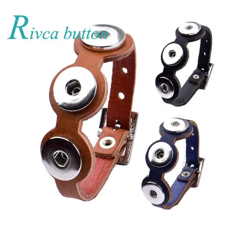 Черно-коричневый браслет Rivca из натуральной кожи Подходит для 18 мм кнопки