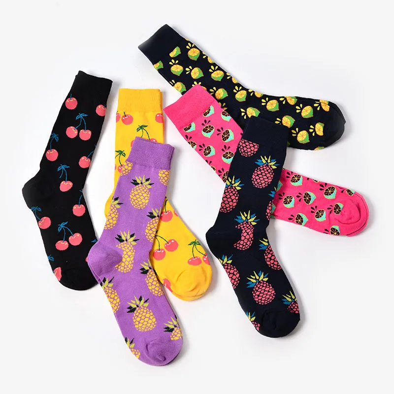 5 пар/лот Happy SOCK фрукты градиент Цвета новый хлопок Для мужчин женщин Носки для