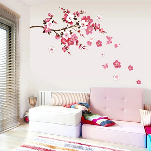 Съемная Настенная Наклейка с цветами персика бабочкой художественная наклейка