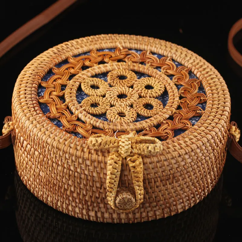 Вышитая ручная вязаная сумка круглые соломенные сумки женская летняя из ротанга