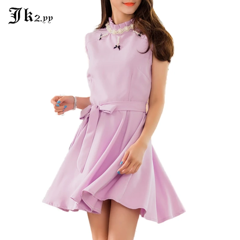 Женское платье трапеция с поясом лентой голубое/фиолетовое элегантное