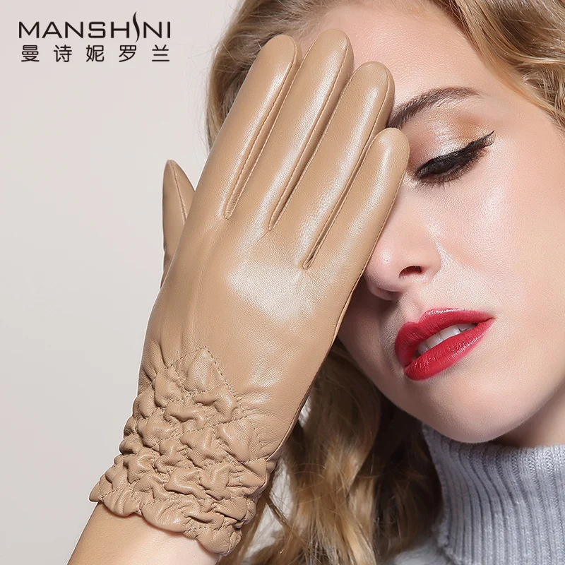 

Genuine leather gloves women's thickening sheepskin gloves winter warm riding gloves winter driving telefingers gloves 037