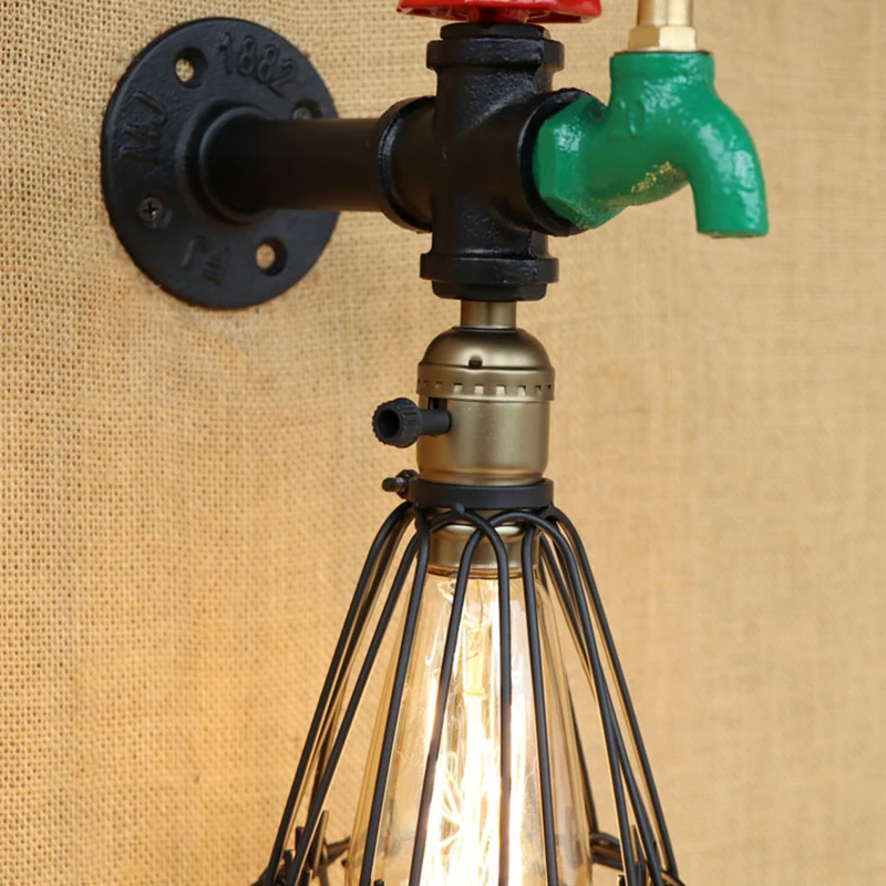 Винтажная настенная лампа E27 комнатное освещение железное бра с защитой от