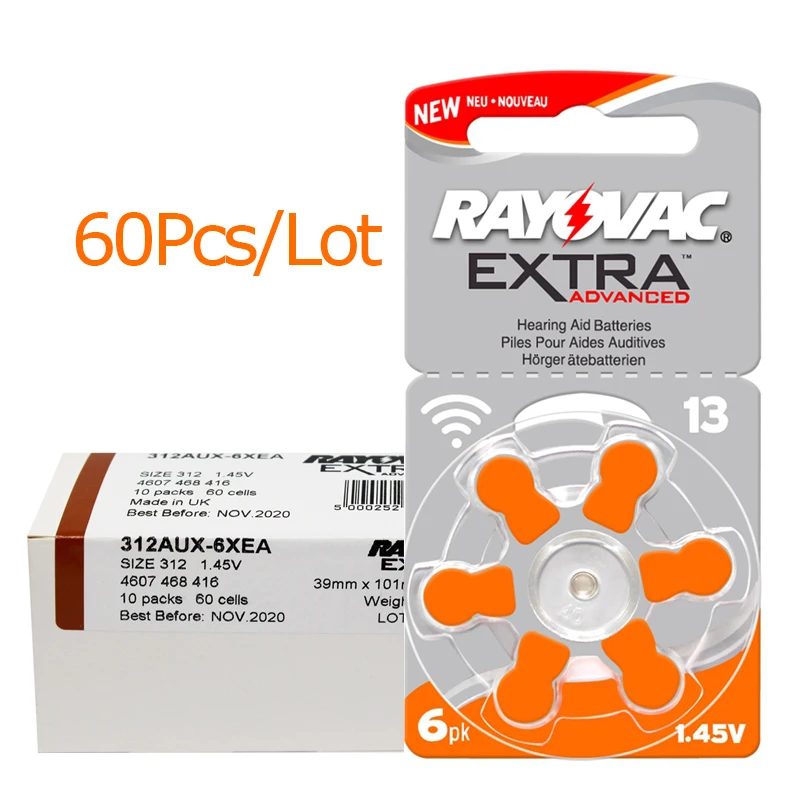 Батарея для слухового аппарата Rayovac 13 A13 PR48 60 шт. Высокоэффективная из цинка