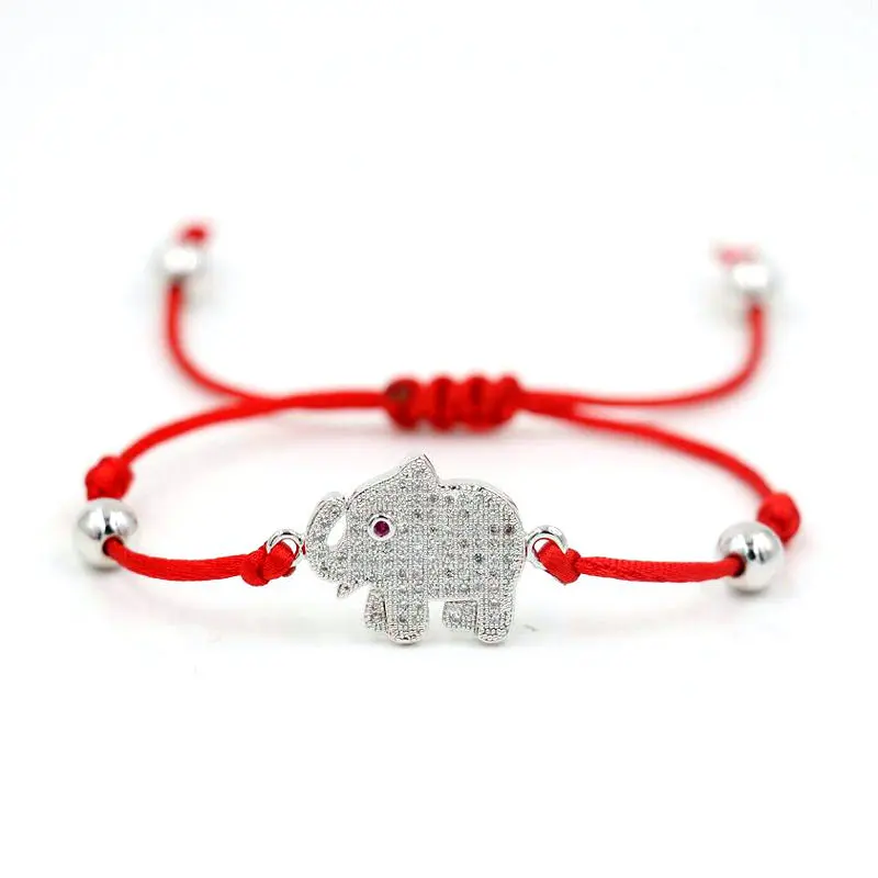 BPPCCR милый Счастливый слон микро паве ЧР красный Нити Браслеты серебряного цвета
