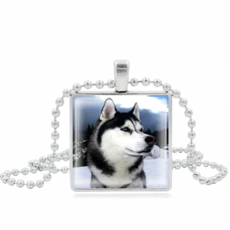 10 шт. сибирское ожерелье с Хаски часы время драгоценный камень Huskies кулон