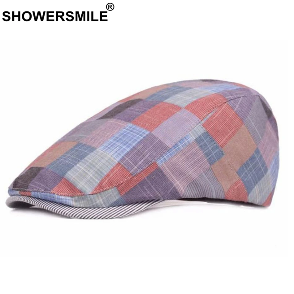 Red Berets SHOWERSMILE клетчатые береты женские клетчатые хлопковые плоские кепки Женская Регулируемая Классическая Повседневная летняя Осенняя британская шапка - Цвет: Red Berets